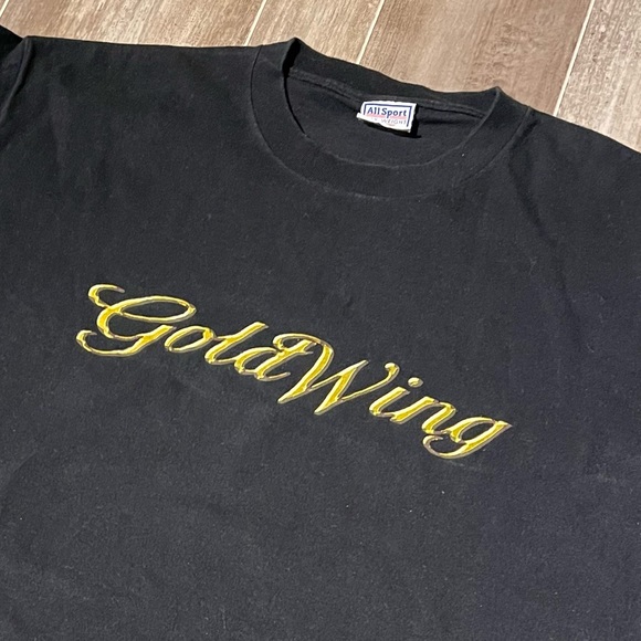 Vintage Gold Wing Motorcycle T Shirt Black Single Stitch All Sports Tag - Picture 2 of 5